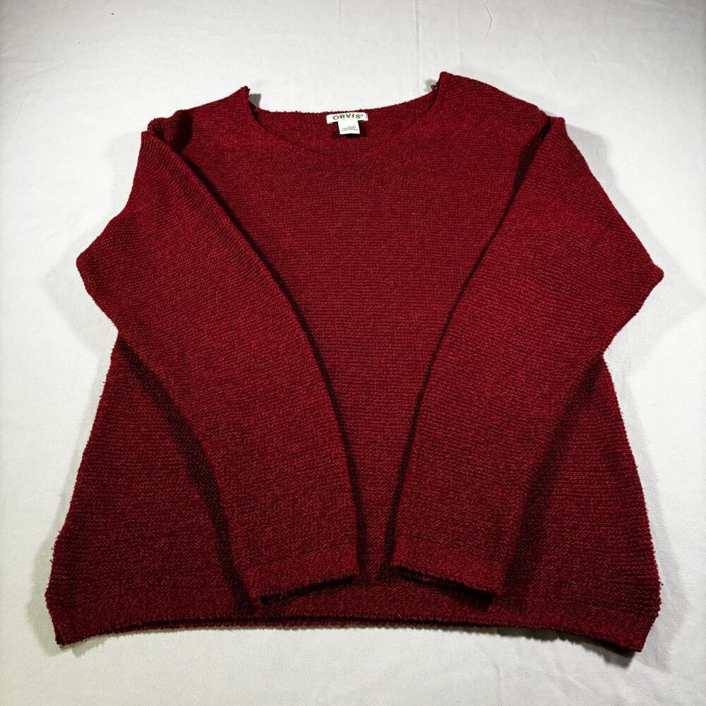 Orvis Women’s Medium Red Cotton Blend Knit Pullover Sweater Crewneck Lightweight